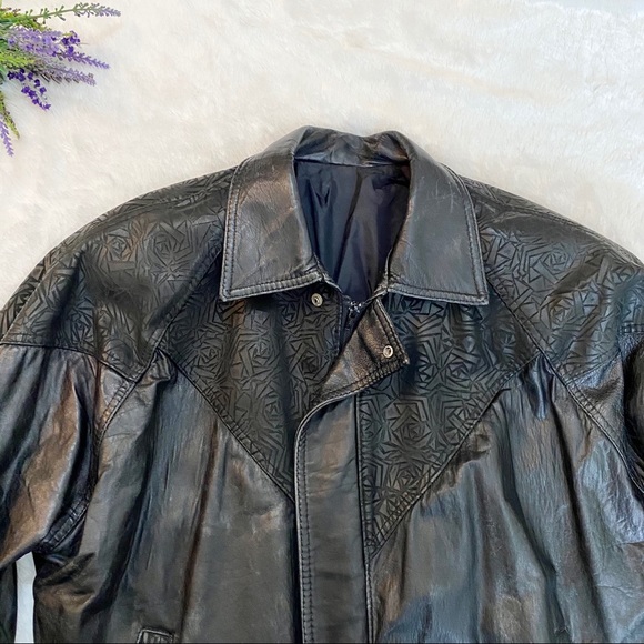 VINTAGE 80s Etched Black Leather Jacket - Picture 4 of 7